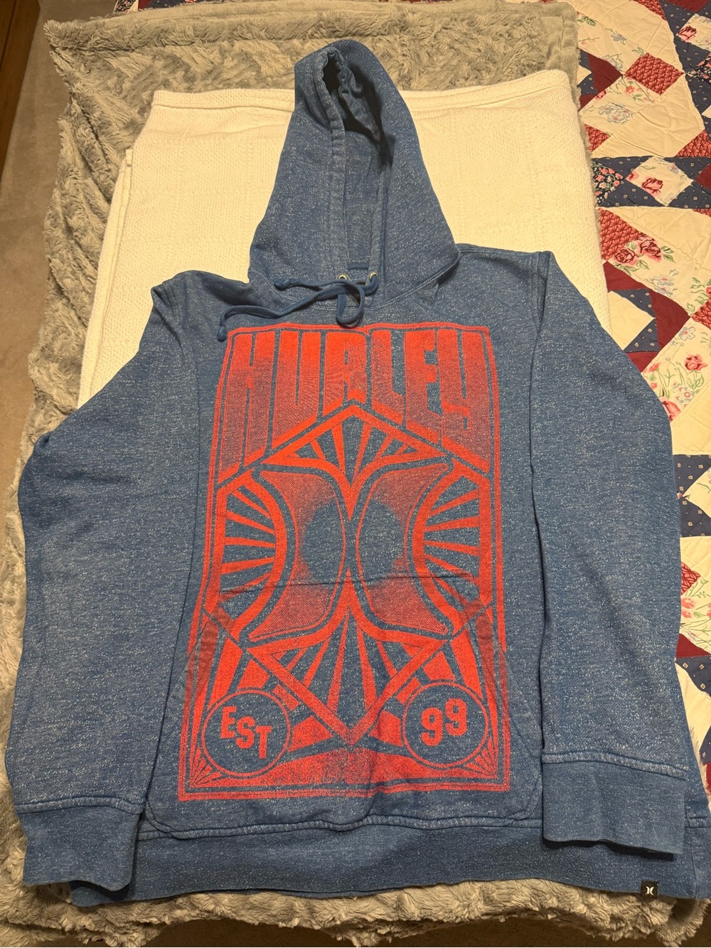 Hurley Blue Pullover Hoodie with Red Front Graphic
